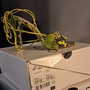 Aldo Yellow Snakeskin Lace-Up Heels